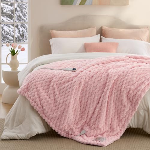 Image of Bedsure Heated Blanket Twin, Pink Bubble Pattern Electric Blanket