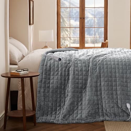 Image of Bedsure Electric Blanket Twin - Quilted Heated Blanket Twin Size, Soft Flannel Thick Heating Blanket with 10 Time Settings & 6 Heat Settings, Warm Gifts for Women Men (62x84 inches, Formal Gray)