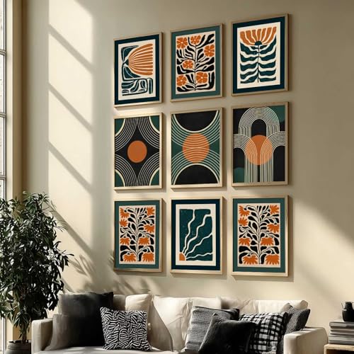 Image of kotart Floral Wall Art Home Decoration | Aesthetic Floral Paintings With Frame For Living Room Bed Room Hotel Wall Decor Digital Reprint Set of 9 (13X17 inch)