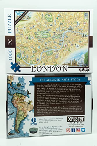 London Map Cardboard Jigsaw Puzzle - 1000 Pieces, Hand-Illustrated - Educational, Family Activity, Ages 7+, Includes Poster - 25.4 X 19.8 #TOP2