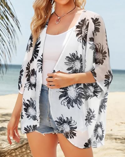 image for CHICGAL Summer Kimono Cardigan for Women Sheer Light Tops Casual Open 