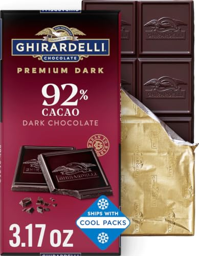 GHIRARDELLI Intense Dark Chocolate Bar, 92% Cacao Holiday Chocolate for Holiday Gifts and Stocking Stuffers, 3.17 Oz Bar (Pack of 12)