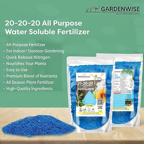 Image of Gardenwise 20-20-20 Water-Soluble Fertilizer - Powder for Liquid Plant Food for Indoor & Outdoor Plants, Orchids, Vegetables, Lawns, Flowers - 20 20 20 Fertilizer (10 QUARTS)