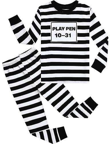 A&J DESIGN Kids Jail Pajamas Boys Prisoner Costume Toddler Girls Robber Thief Pjs for Halloween Party 6 Years