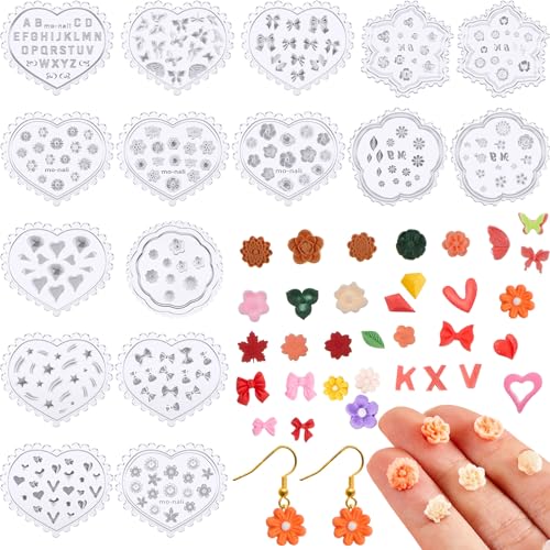 Zeyune 16 Pcs Small Flower Polymer Clay Molds Mini Leaf for Jewelry Making Rose Daisy Silicone Earring Cutters(Elegant)