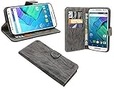 Energmix Elegante Buch-Tasche Hülle kompatibel mit Motorola Moto X Style in Anthrazit Leder Optik Wallet Book-Style Cover Schale