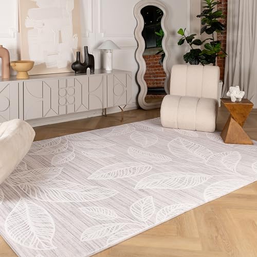 Rug Branch Arbor 8' x 11' (7'7" x 10'10") Cream/Beige Botanical Leaf Indoor Area Rug, Contemporary, Medium Pile, Stain-Resistant Carpet - Living Room, Bedroom, Dining Room, and Kitchen by Rug Branch - Used condition - CA$68.32