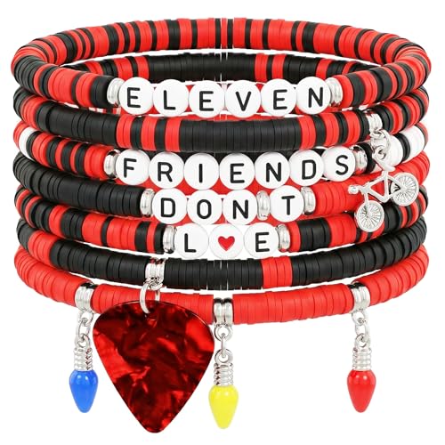 RZCOMP for Stranger Merch TV Inspired Bracelet 7PCS Stackable Stretch Bracelets for Stranger TV Funny Things Merchandise Jewellery Fans Stuff Outfit Friendship Birthday Gifts