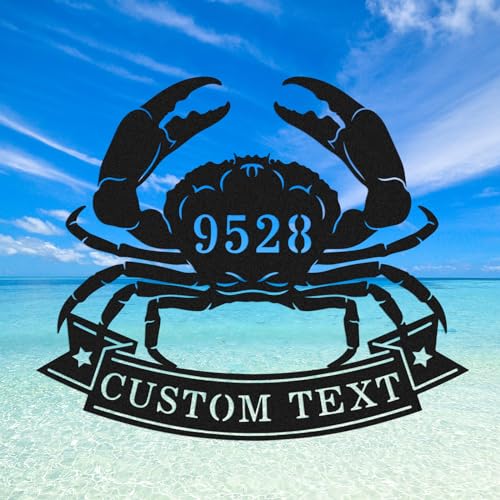 Goodqueen Personalized Address Plaque - Custom Metal Crab Sign for Outdoor Use