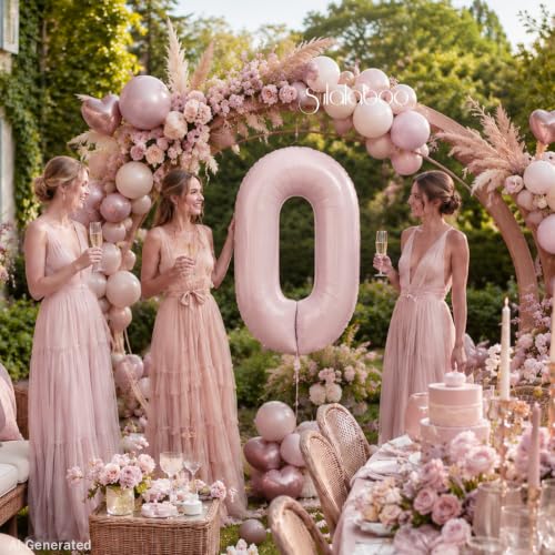 Image of 40 Inch Light Pink Number 0 Balloon 0-9 0th Foil Big Giant | Digital for Birthday Anniversary Graduation Decorations