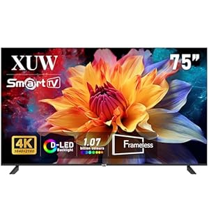 75 inch UHD 4K Smart TV, D-LED backlight Television, Borderless Design,HDMI USB DVB-T2/S2 RJ45 Interface, large screen for living room, bedroom, home entertainment – black