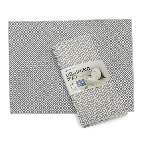 Cuisine Art Super Absorbent Microfiber Dish Drying Mat 38x50cm Large Grey Kitchen Countertop Drainer Pad Quick Dry Machine Washable