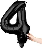 Vista 1 de Restaurantware - Globo de número Balloonify de 16 pulgadas, 1 globo digital de fiesta - Número 4, autosellado, globo de Mylar de aluminio negro