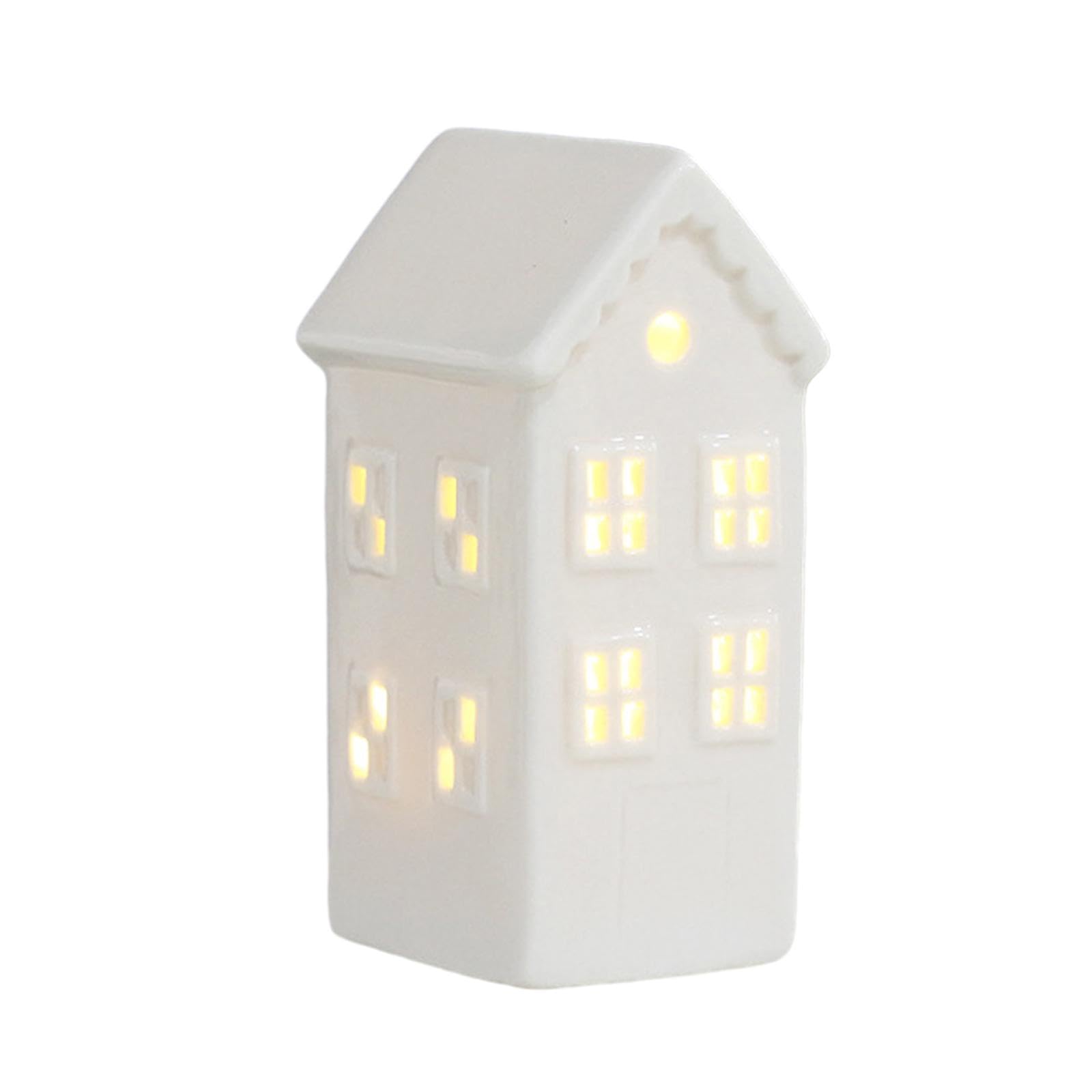 LOVIVER LED Xmas Village, LED Night Light, Table Lamp House with LED, Porcelain House for Bedside, Coffee Shop, E
