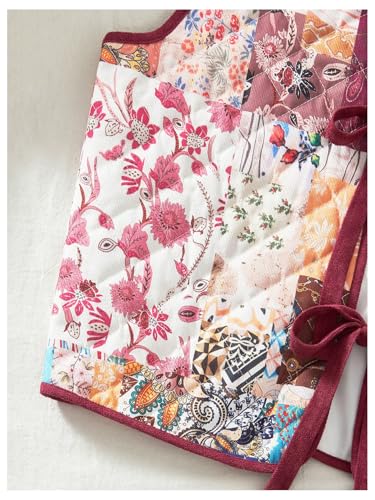 SweatyRocks Women's Floral Print Padded Vest Jacket Bow Tie Front Sleeveless Gilet Puffer Coat4