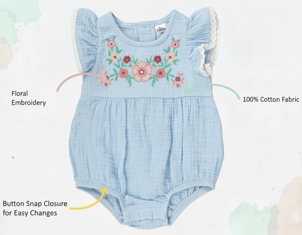 Baby Essentials Baby Girl Romper with Headband, 100% Cotton Infant Outfit for 3 to 9 Months, Spring Summer Baby Clothes - Image 3