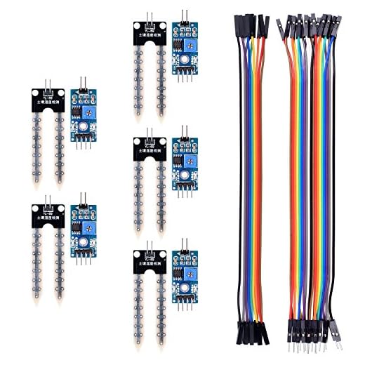 kuman 5PCS Soil Moisture Sensor Kit Compatible with Raspberry pi Arduino Mega 2560 with 10PIN Female to Female Jump Cables 20PIN Male to Female Dupont Jump Cable Automatic Watering System KY70