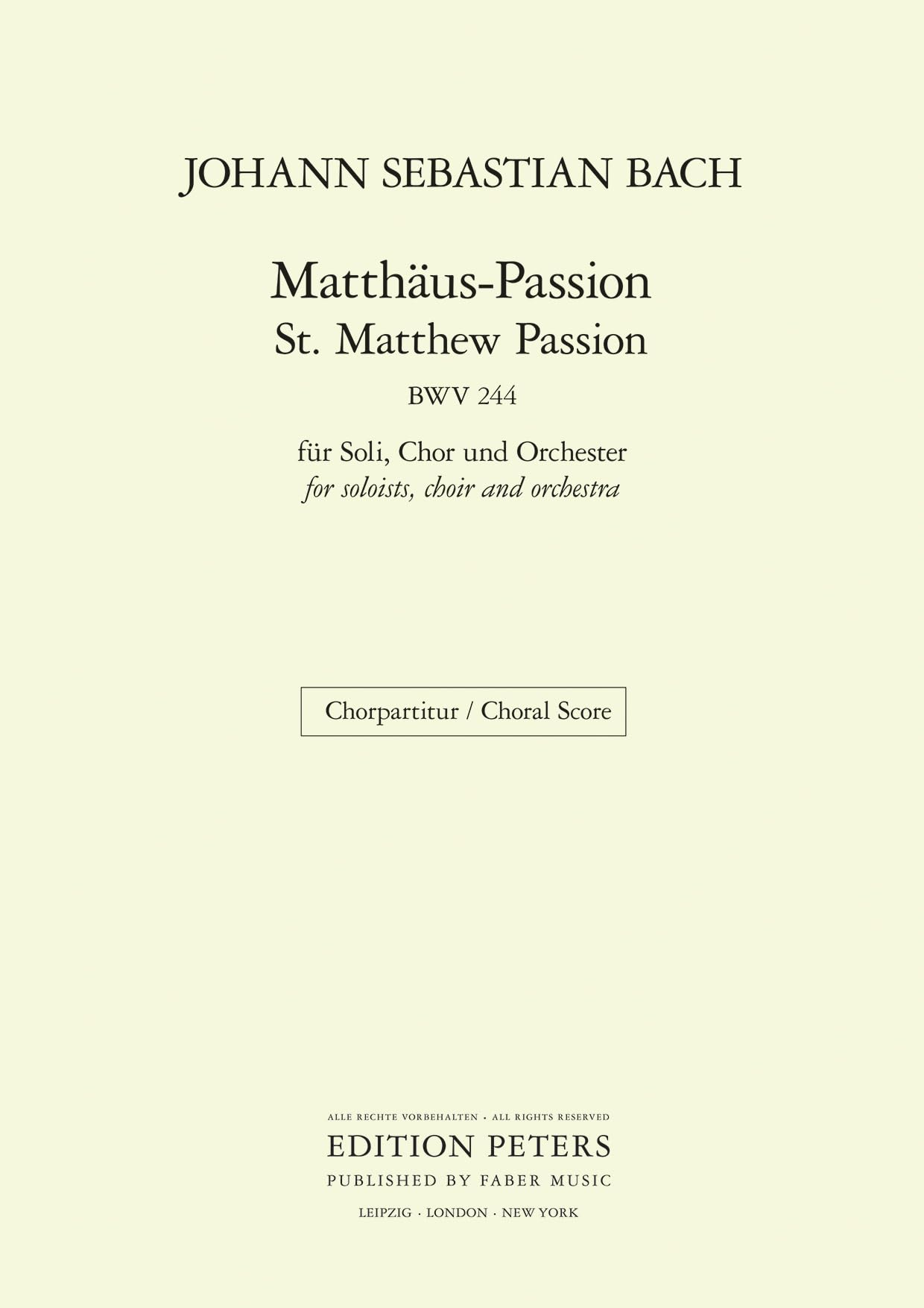 Bach: St. Matthew Passion BWV 244 (Choral Score) (EP20052)