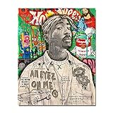 Graffiti Kunst Sänger Hip Hop Portrait Poster 2Pac Rapper Leinwand Malerei Druck Wandbild Für Wohnzimmer Wohnkultur,Gc3062,50X60Cm Kein Rahmen