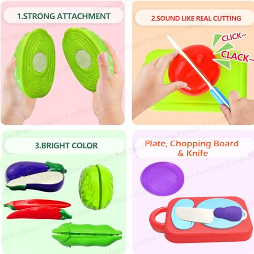 Image of FunBlast Vegetables Play Set Toys - 9 Pieces Realistic Sliceable Cutting Vegetable Pretend Play Kitchen Toys for Kids, Play Food Toys, Vegetable Toys with Chopping Board & Knife (Multicolor)