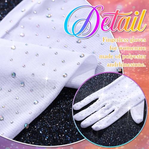 CASDRE Sparkly Rhinestone Gloves Long Mesh Elbow Length Arm Sleeves Wedding Prom Costume Gloves for Women4