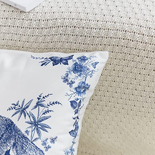 Blue And White Porcelain Pillow Covers Set Of 2 Flowers And Fox Throw Pillow Covers Elegant Vintage Farmhouse Home Living Room Bedroom Couch Decor Cushion Cover, 20X20 Inch #TOP5