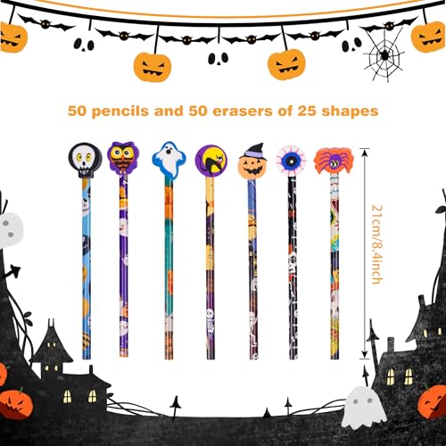 Kolewo4ever 50 lápices de Halloween con borrador miniatura 2