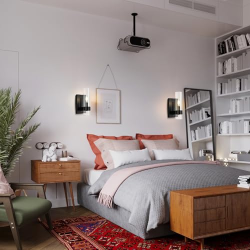 Image of MAYNA Indoor Wall Sconce Light Fixtures, Black Bathroom Vanity Lighting Fixtures Over Mirror with Cylinder Glass, Wall Lamp for Bedroom Kitchen Sink Hallway Living Room