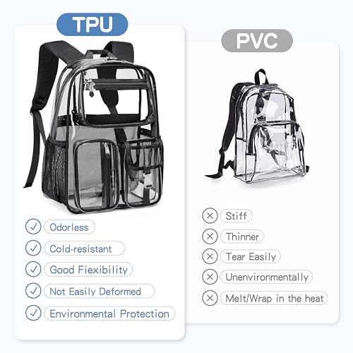 Image of Cusangel Heavy-Duty Clear Backpack for Stadium Events, TPU Clear Book Bag, 16 x 11 x 5-inch Large-Capacity See-Through Backpack for Sports Events,Travel,Airports,Warehouses,Concerts,work(Black)