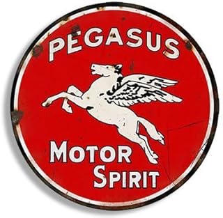 Round Vintage Pegasus Gas Sticker Decal (Gasoline Logo Old Rat Rod) 4 x 4 inch