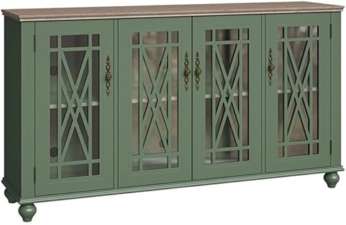 Miniatura 4 de 63" Estilo Vintage Cocina De Madera Acento Buffet Aparador Gabinete - Verde