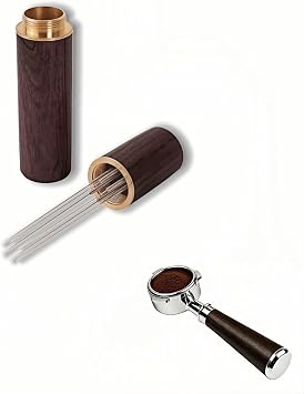 6-Needle Espresso WDT Tool 0.35mm Walnut Wood Handle & Stand, Break Up Clumps for Even Extraction, Anti-Channeling, Professional Barista Coffee Distributor Accessory
