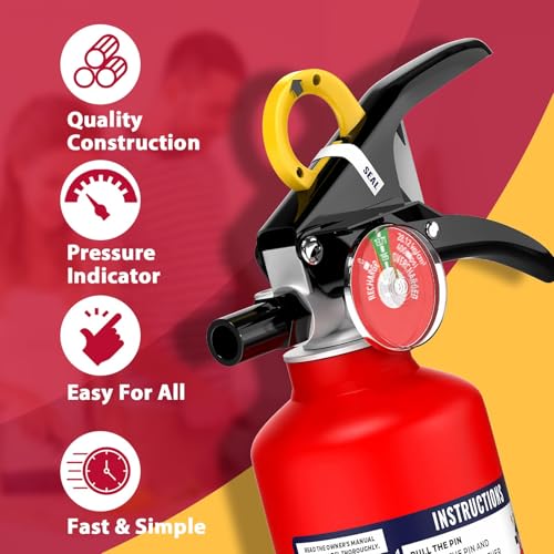 Image of Ougist ABC Fire Extinguisher for Home & Vehicle - 2.5 lb 1-A:10-B:C Rated, Dry Chemical Fire Safety with Quick-Release Handle, Certified for Kitchen /Car /Boat Use-Model FF1KG