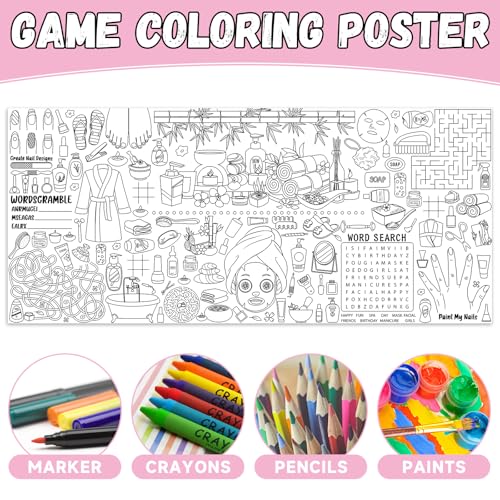 Image of Naozinebi Spa Giant Coloring Poster for Kids Large Coloring Tablecloth Big Paper Sheets Page Spa Theme Table Cloth DIY Activity Game Art Crafts Mat Wall Home Party Decoration Supplies