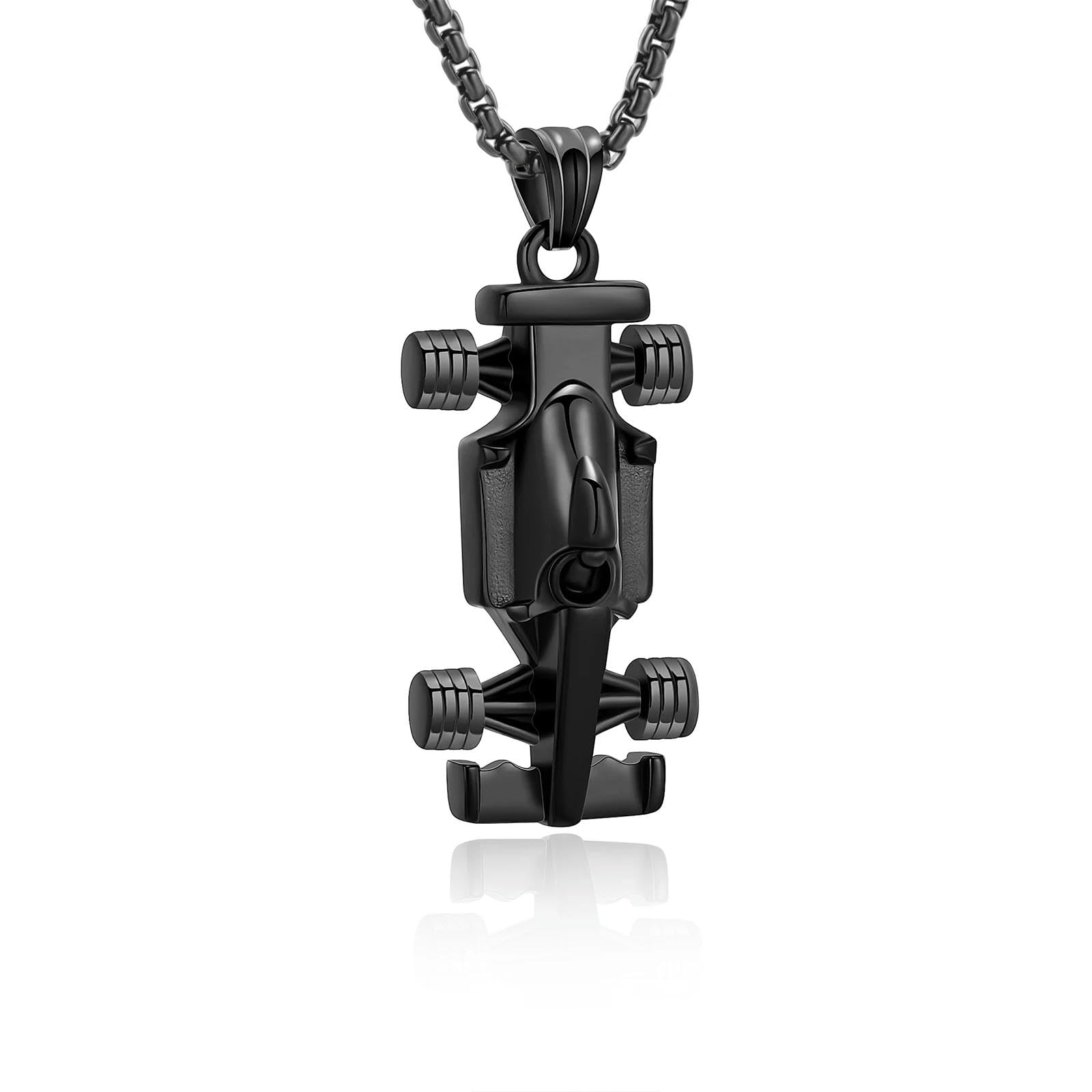Collier urne funéraire pour homme avec pendentif voiture de sport en acier noir