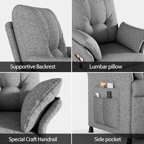 Image of Power Recliner Chair for Adults with Heat & Massage - Linen Electric Reclining Sofa with Remote Control, 3 Side Pockets, 180 Lay Sleeper for Living Room Home Theater, Light Grey