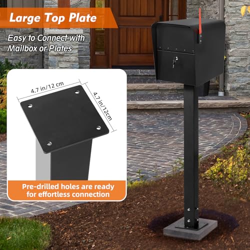 43 Inch Steel Mailbox Post with Post Base, Heavy Duty In-Ground Mounting Post for Outside, Q235 Mail Box Post for Street Curbside, Mailbox Post Kit for Sidewalk, Black by Ciao Stilista - Image 2