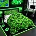 Castle Fairy Green Pixelated Grid Bedding Set Twin Size,Video Games Comforter Set for Kids Boys Girls Teens Room Decor,Cartoon Gamepad Quilt Set Modern Geometric Check Duvet Insert,1 Pillowcase