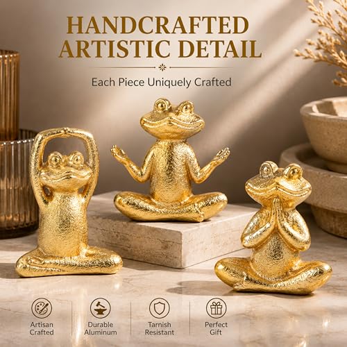 Set de 3 estatuas decorativas de rana doradas miniatura 7