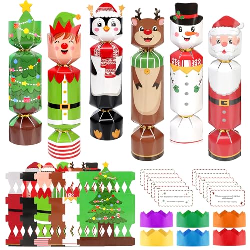 DPKOW Confezione da 12 Christmas Crackers con Sorpresa Cappelli, Crackers Natalizi Fai Da Te, Pensierini per Natale, Decorazioni per la Tavola di Natale Scatola Regalo l'Albero di Natalizi Alce Elfo