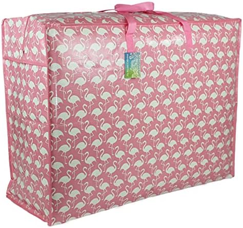 Pink flamingo print Extra Large Storage Bag Water & Dust Resistant. Double zipped. For toys, laundry, bedding. Underbed Wardrobe Space Saver