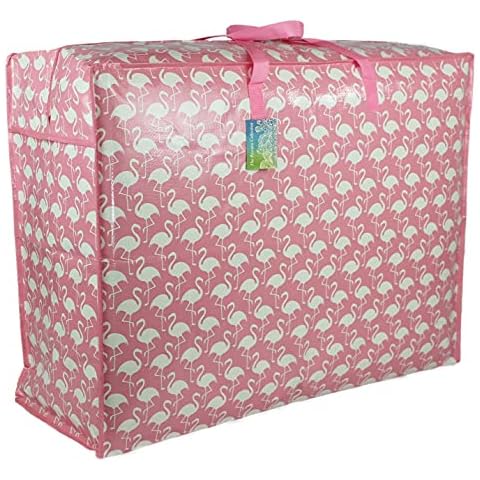 Pink flamingo print Extra Large Storage Bag Water & Dust Resistant. Double zipped. For toys, laundry, bedding. Underbed Wardrobe Space Saver Cover