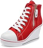  Solshine Damen Canvas Sneaker Wedge Turnschuhe mit 8cm Keilabsatz 689 Rot 41EU