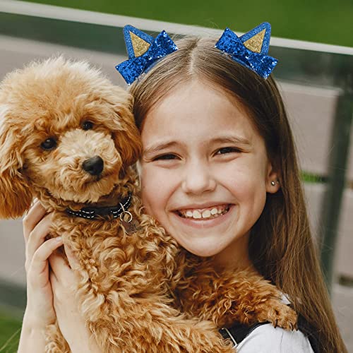 Blue Dog Ears Hair Clips Kids Toddler Girls Glitter Pink Birthday Pigtail Bow Alligator Barrettes Halloween Costume Décor Accessories Animal Cosplay Party Supplies Gift #TOP3