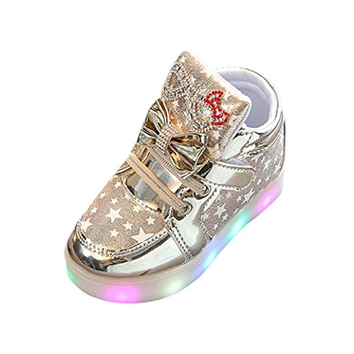 KONFA Teen Baby Girls Boys Anti-slip Luminous Stars Shoes,for 1-6 Years old,Kids Stylish LED Lights Up Sneakers (A_Gold, 1-1.5 Year old)