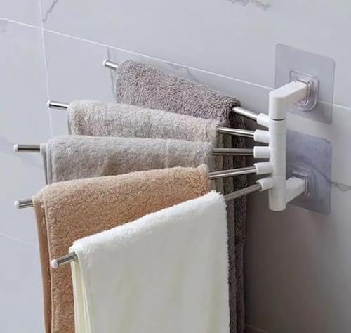 Suporte Toalha Banheiro, Cozinha 4 Barras Rotativas Adesiva