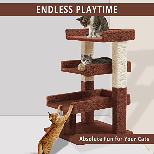 Nala Cat Tree For Large Cats, Cat Activity With Scratching Post, Cat Tower For Large Cats, 3 Level Cat Play Perch, Cat Climbing Tower, Cat Tree For Indoor Cats Multi-Level Cat Condos, Terracotta #TOP1