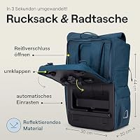 otinga® Flip V3 Fahrradtasche Rucksack [34L Volumen] für jeden Gepäckträger I Stylische Fahrradtasche reflektierend für maximale Sicherheit | Fahrradrucksack Gepäckträger in 3 Sekunden umgebaut – Ansicht 2