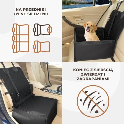 Stabilny Fotelik Samochodowy dla Psa - Solidny Fotelik dla Psa do Samochodu  Samochodowa Torba Transportowa dla Psów - Wzmocnione Ściany i 3 Pasy - Wodoodporne Siedzisko Samochodowe dla Psa (Czarny)