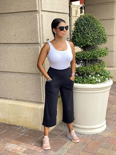Image of Promover 14 inch /21 inch /23 inch /25 inch Inseam Capri Pants for Women Wide Leg Yoga Cropped Pants with Pockets Loose Casual Summer Pant